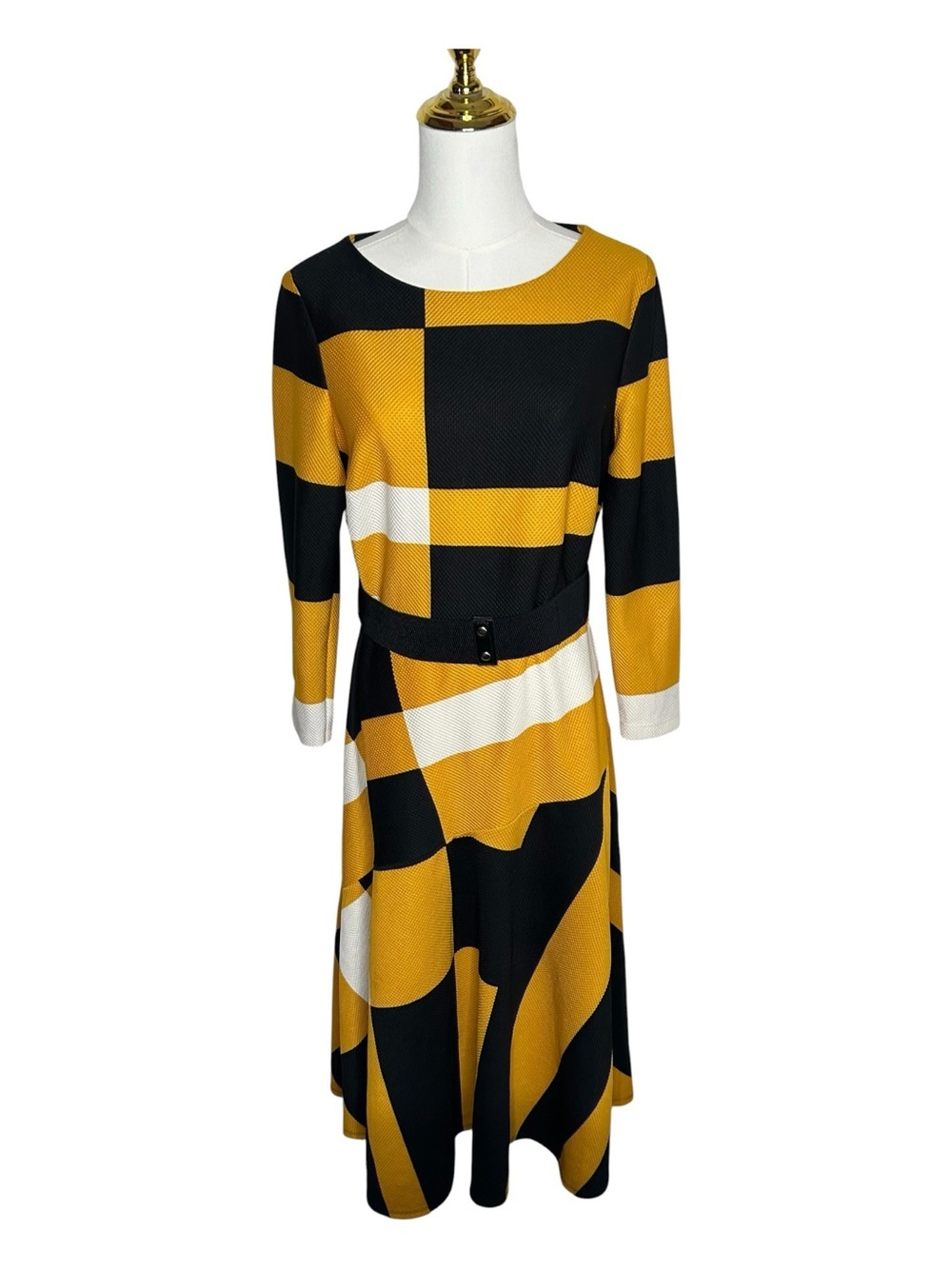 Danny & Nicole Retro Geometric Long Sleeve Midi Dress 60s Mod EUC Sz 14 Groovy